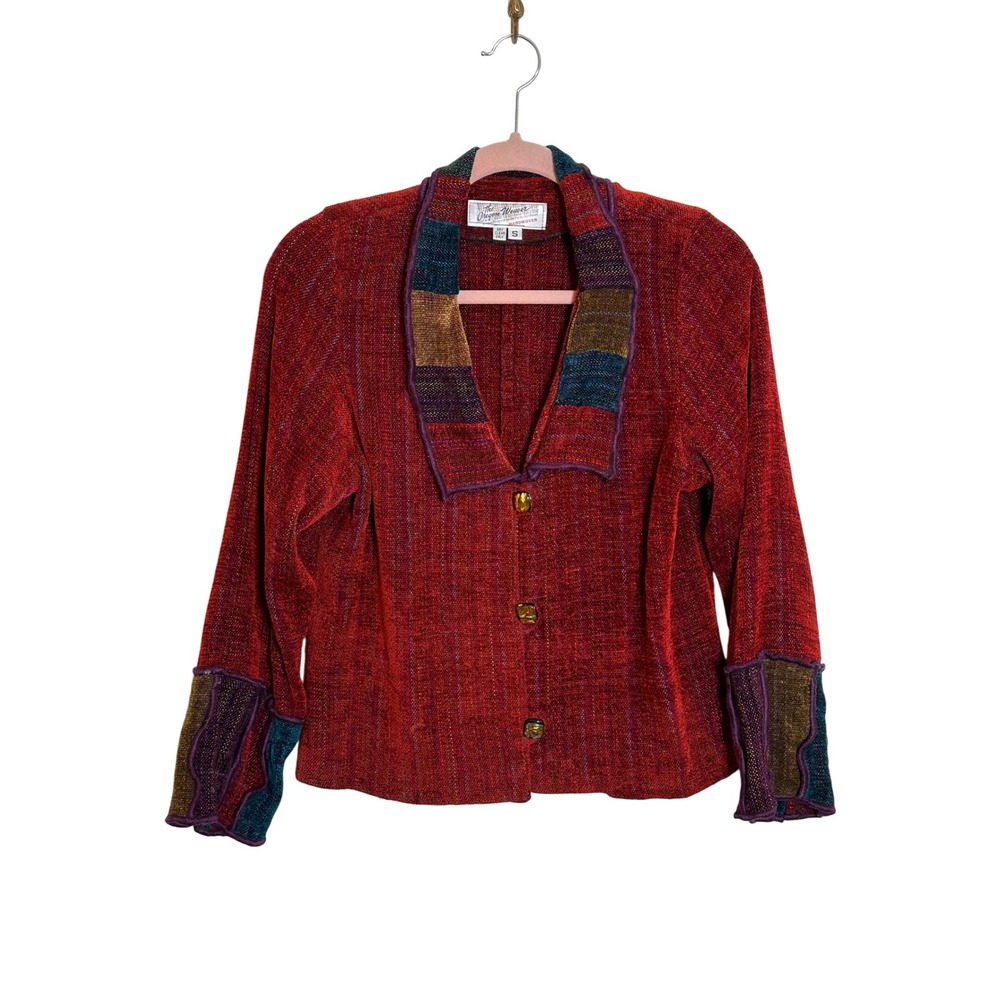 The Oregon Weaver Handwoven Chenille Jacket Size S Red Art to Wear Vintage‎